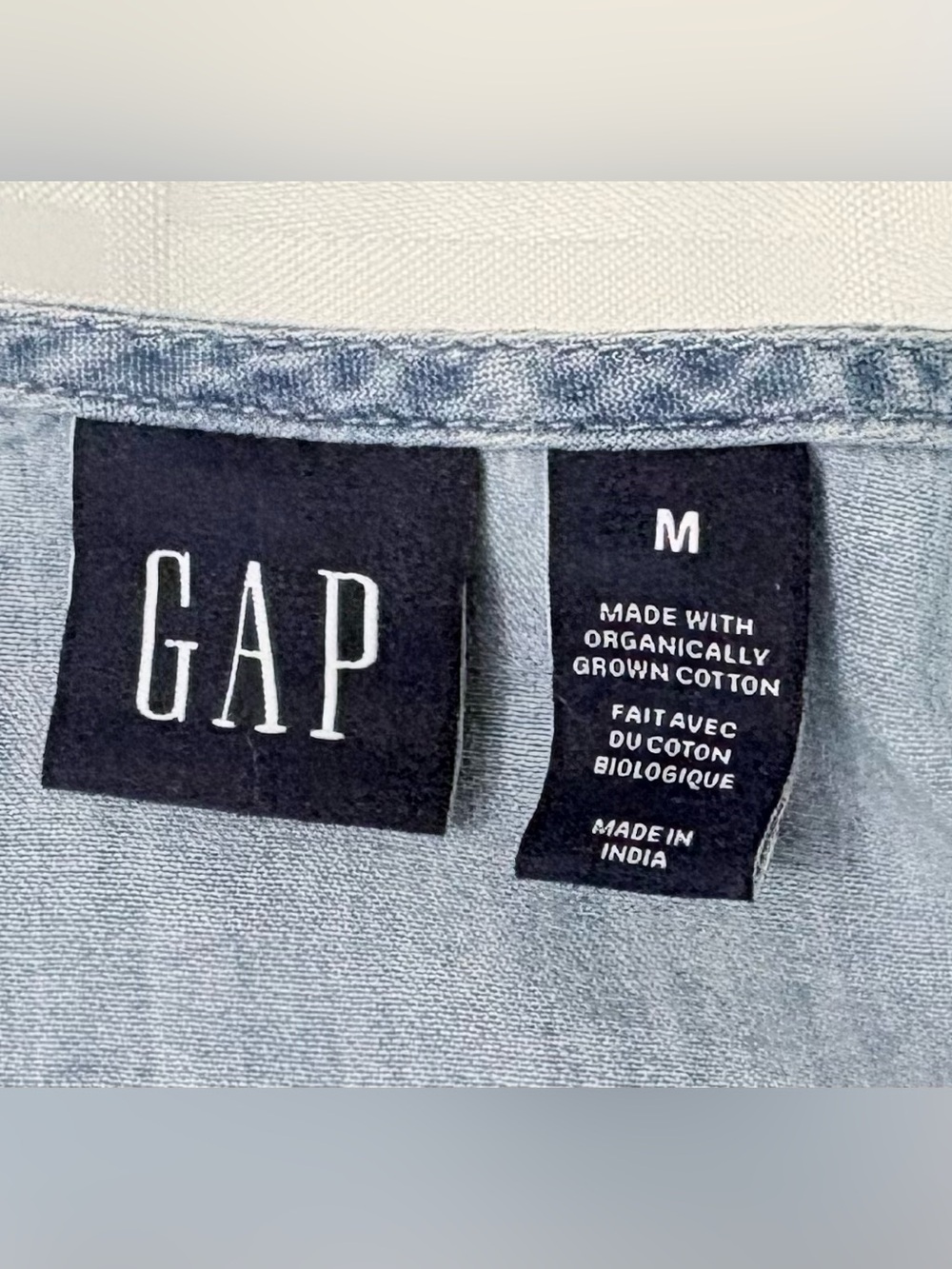 GAP Indigo Chambray Tiered Boho Cottagecore Flowy Dress Organic Cotton Size M - Picture 4 of 8